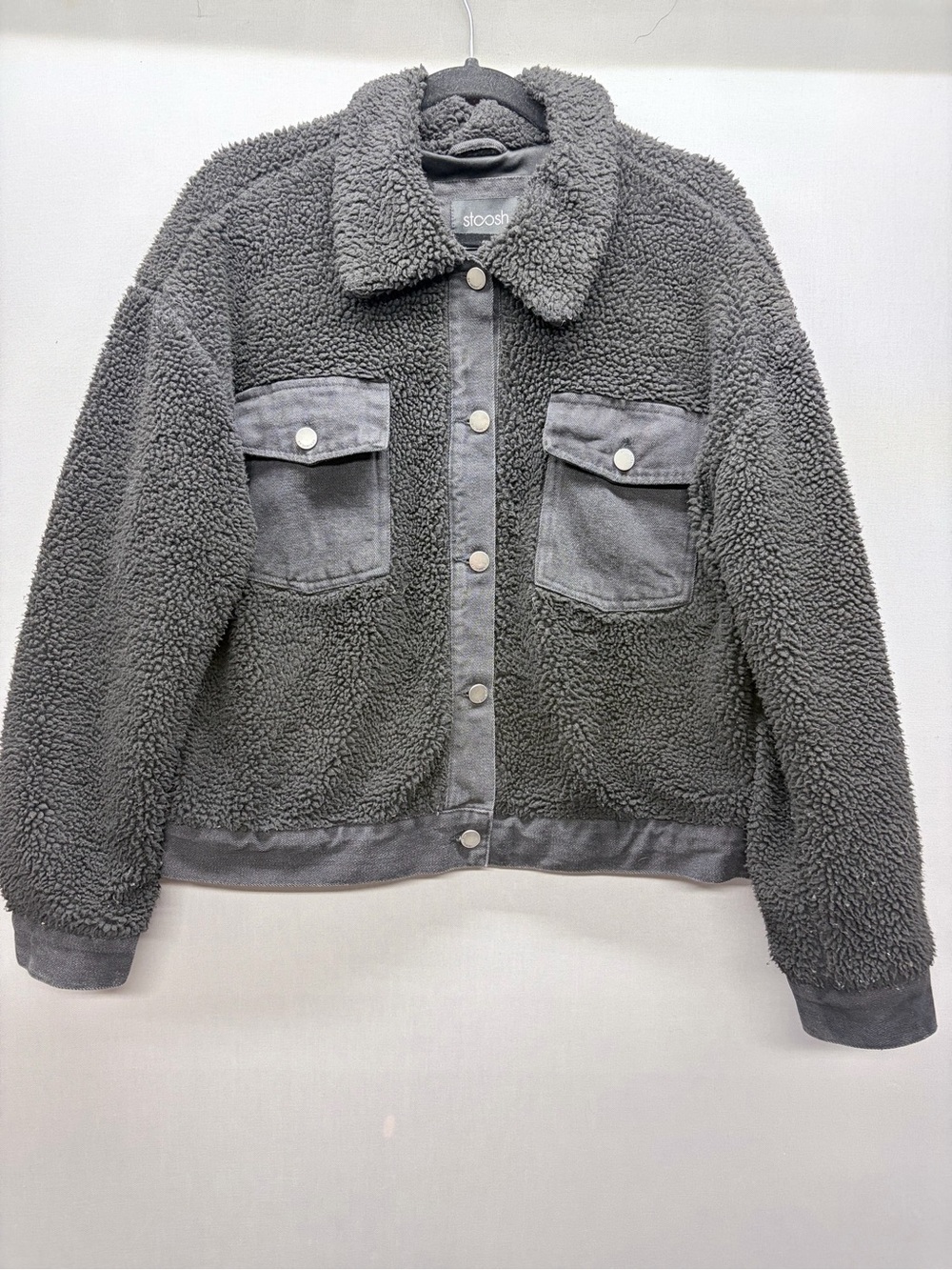 Stoosh Gray Teddy Sherpa Button Jacket